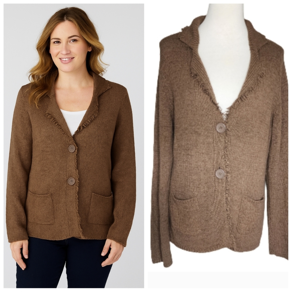 Brown cardigan sweater with fringe women's size extra large XL Effeci